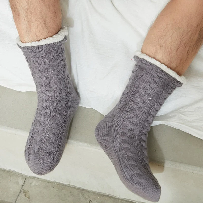 Men's Indoor Slippers Sock Crochet slippers with Fur Warm Plush Floor Bedroom Comfy Non-slip Home Slippers for Men Soft Big size