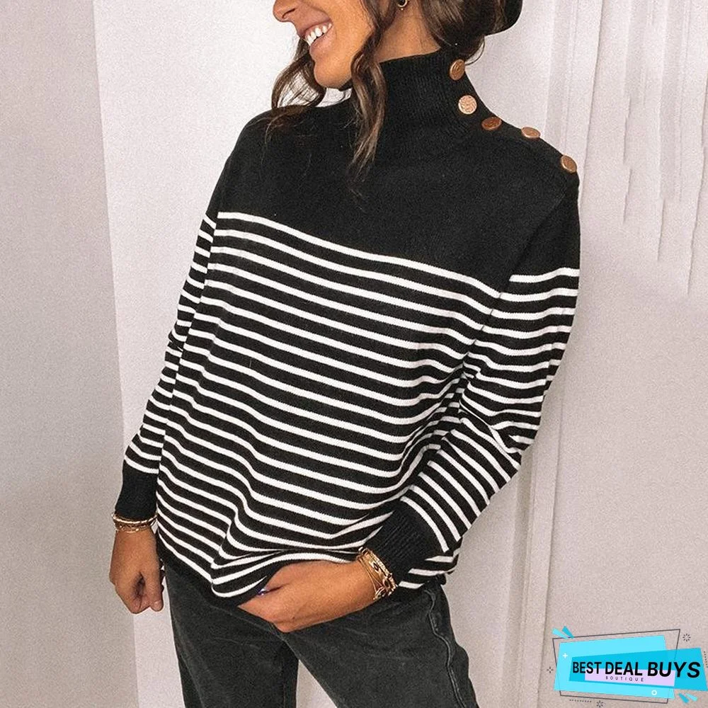 Striped Turtleneck Knitted Pullover Sweater