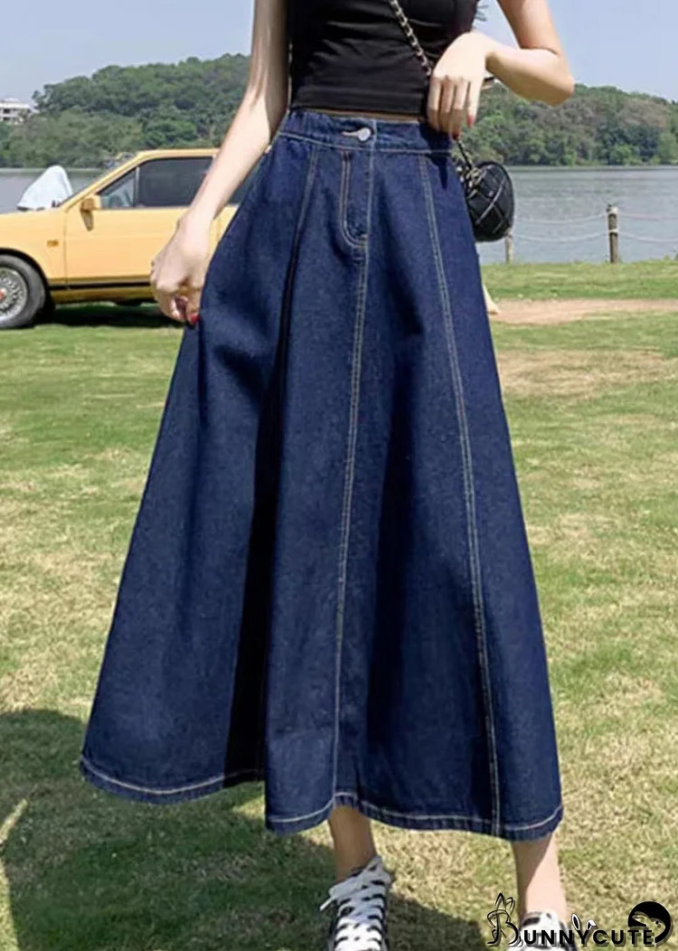 Women Navy High Waist Patchwork Denim A Line Skirts Summe