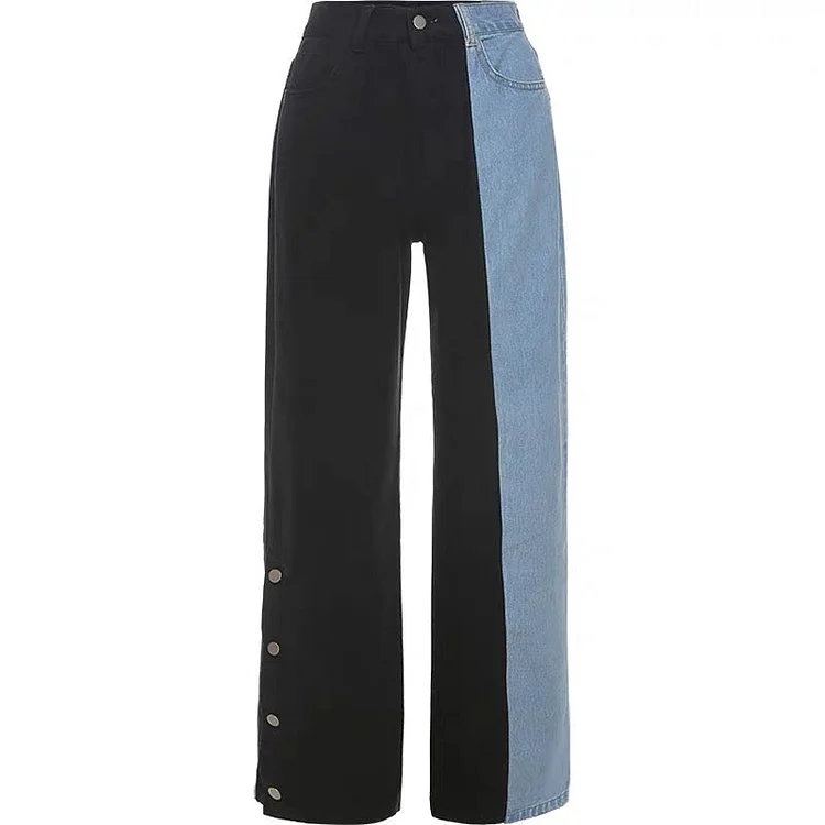 Black And Blue High Waist Jeans