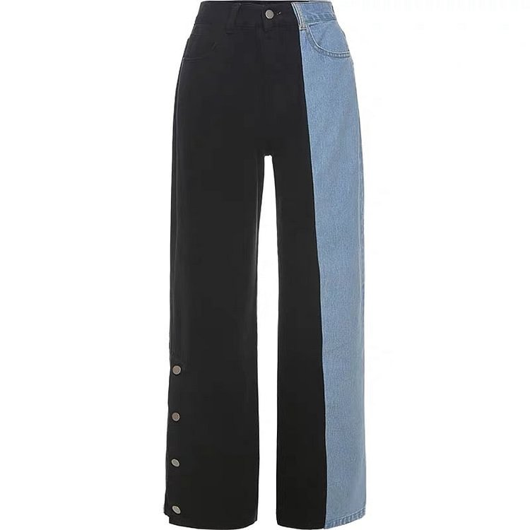 Black And Blue High Waist Jeans