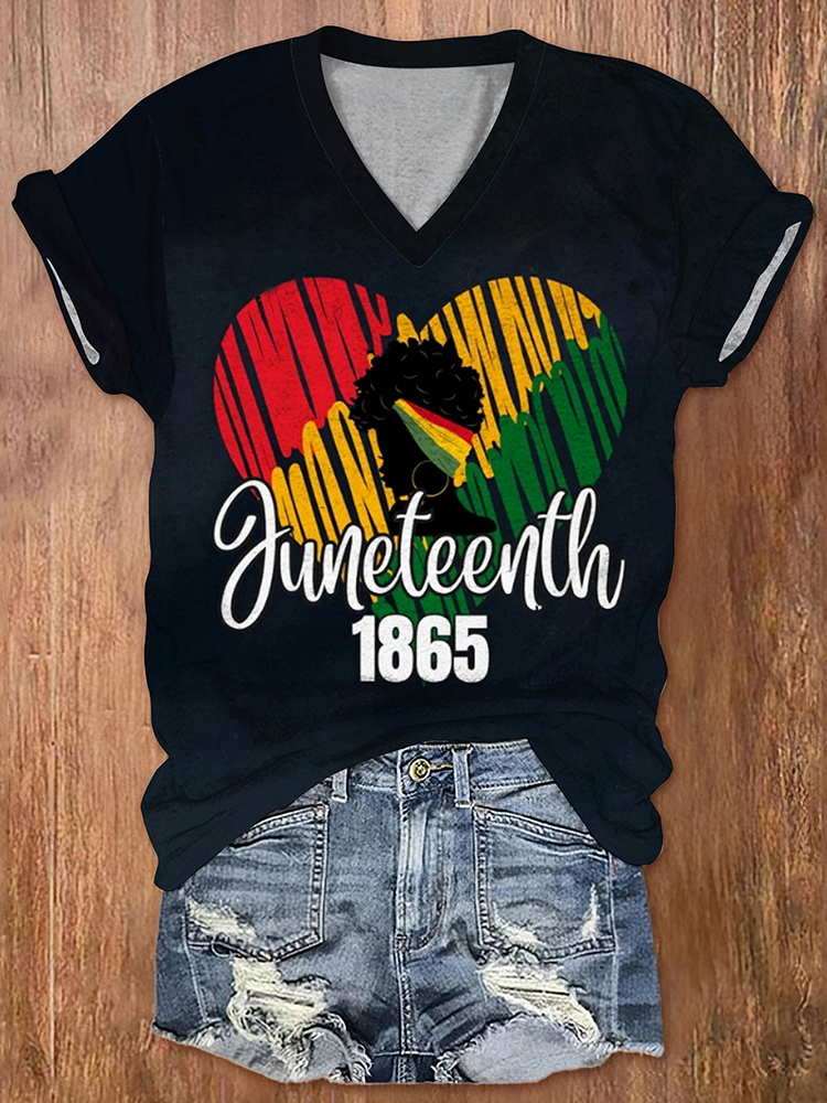Comstylish Retro Juneteenth 1865 Print V-Neck T-Shirt