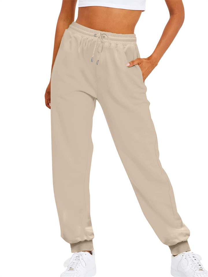 Women's Solid Color Temperament Elegant Commuter Fashion Casual Sweat Pants Slim Mid-waist Pants Drawstring Pants