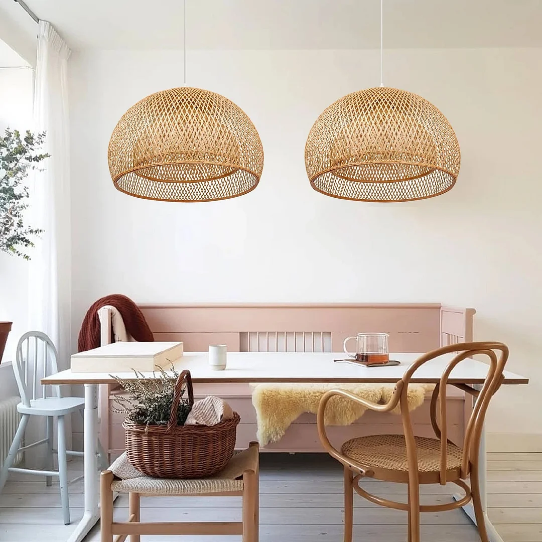 Creative Pastoral Bamboo Weaving Pendant Light Lampshade For Living Room