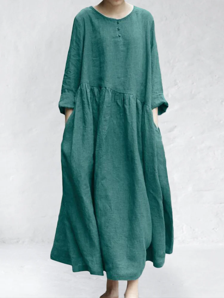 Vintage Pleated Wide Skirt Maxi Dress