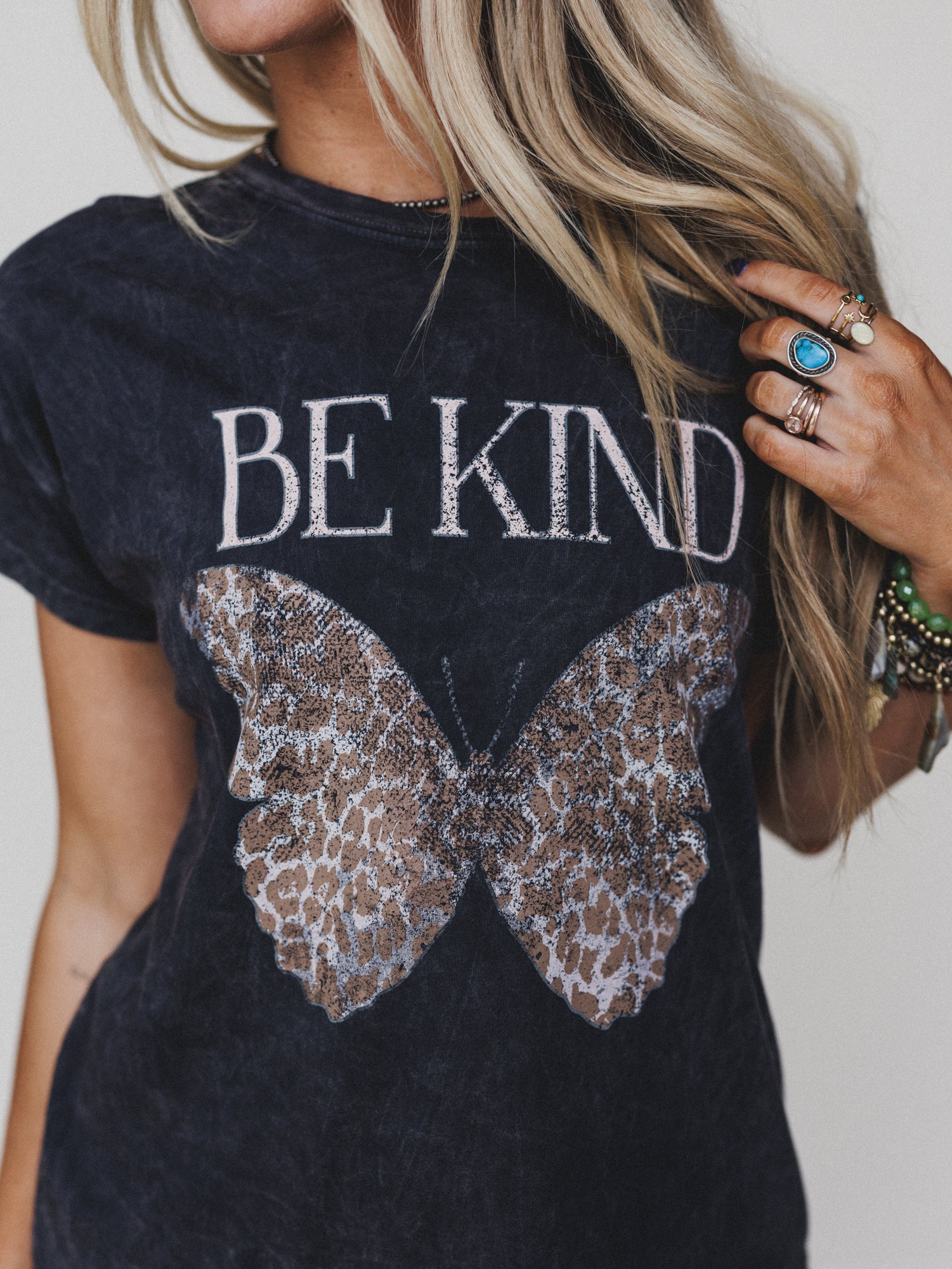 Be Kind Mineral Washed Graphic Tee - Charcoal