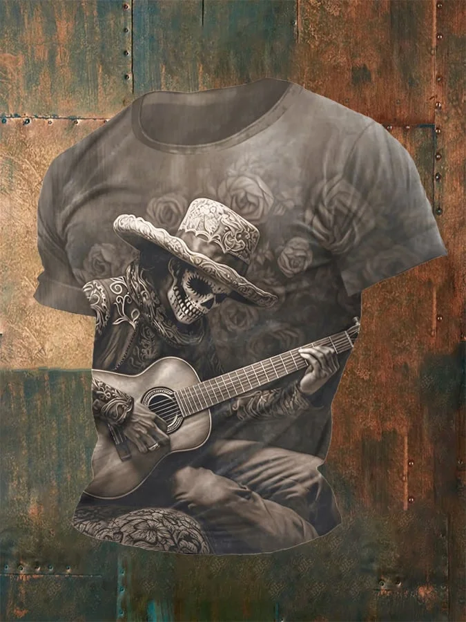 Men's Retro Western Art Print Casual Vest T-Shirt