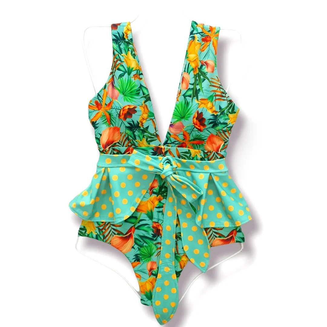 Huiketi Sexy One Piece Swimsuit Women Swimwear Push Up Monokini Ruffle Swim Suit Bathing Suit Summer Beach Wear Female