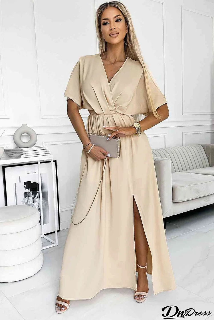 Surplice Neck Slit Maxi Dress