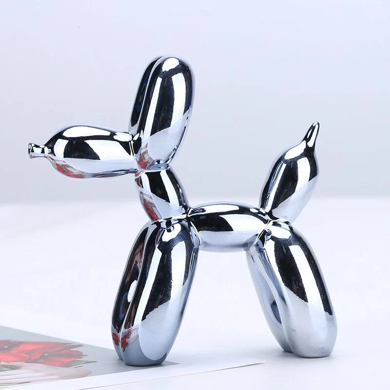 17cm Animals Sculpture Resin Cute Shiny Balloon Dog Shape Statue Art Ornament Craftwork Home Decor with Antiskid Mat Lucky Gifts