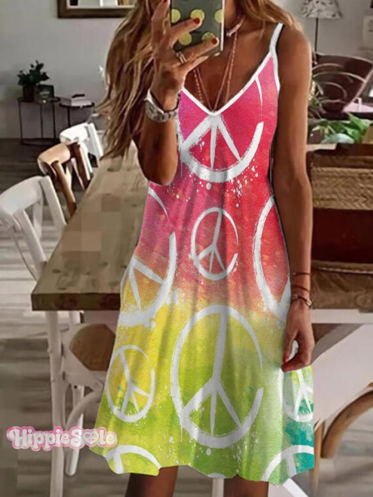 Women’s Casual Peace Vintage Hippie Dress As Shown / S