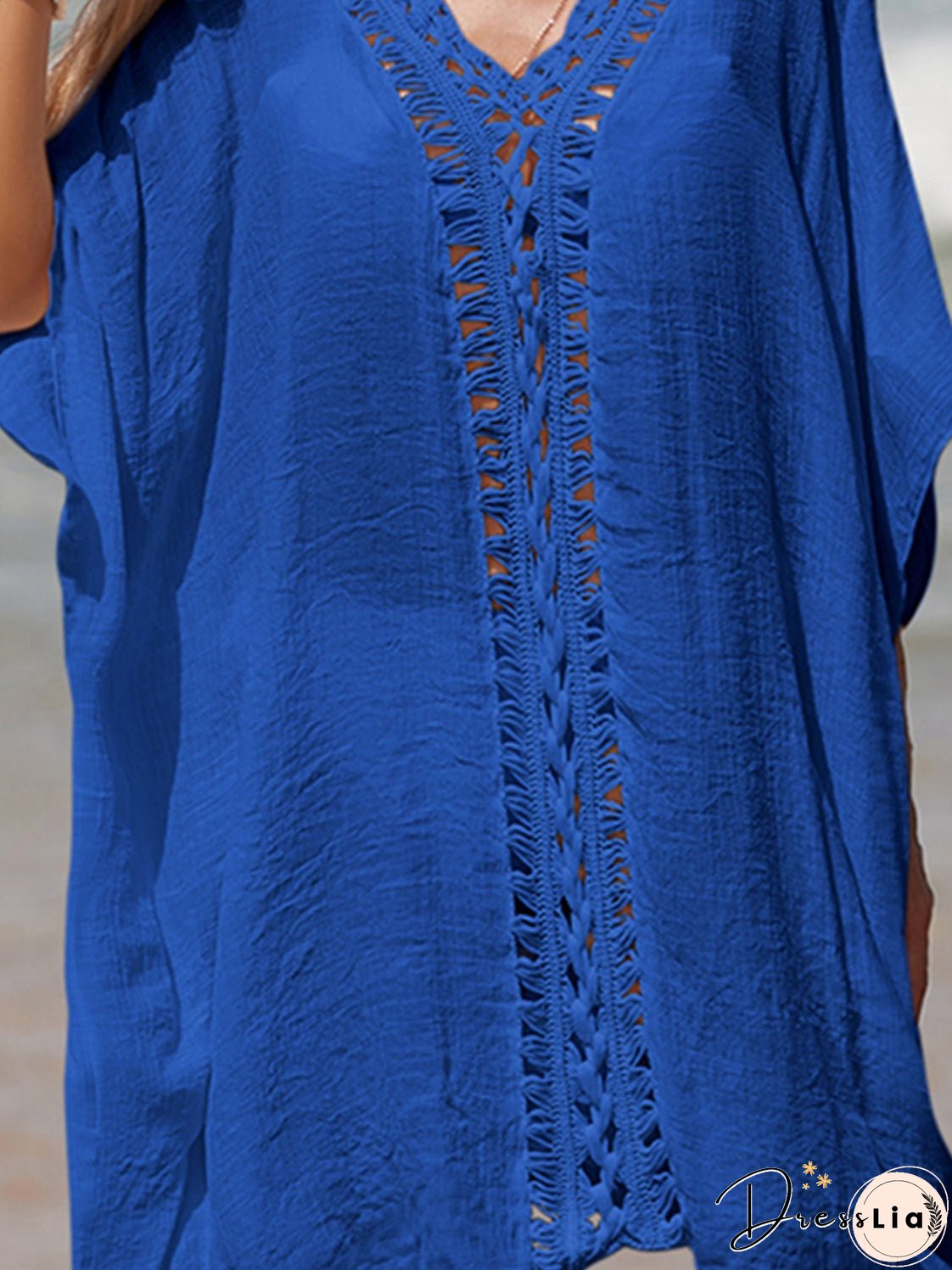 Cutout V-Neck Three-Quarter Sleeve Cover Up