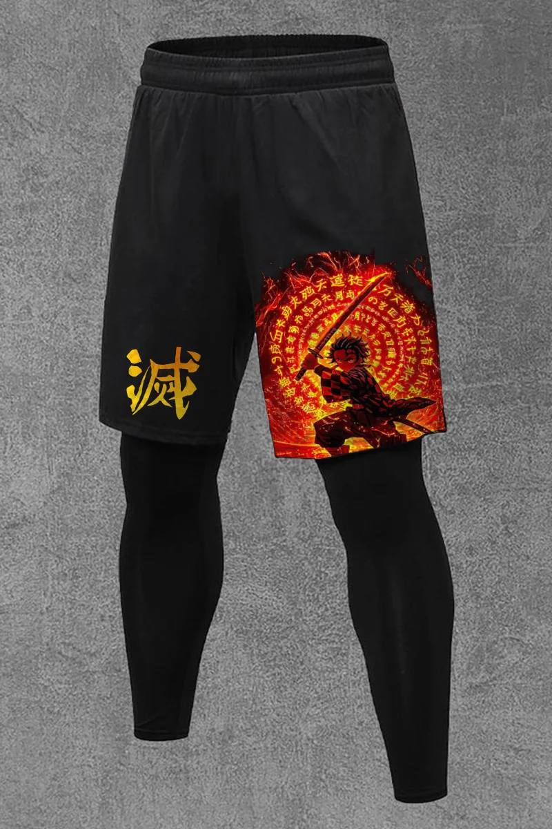 Demon Slayer Anime Printed Men's All-In-One Fitness Leggings 
