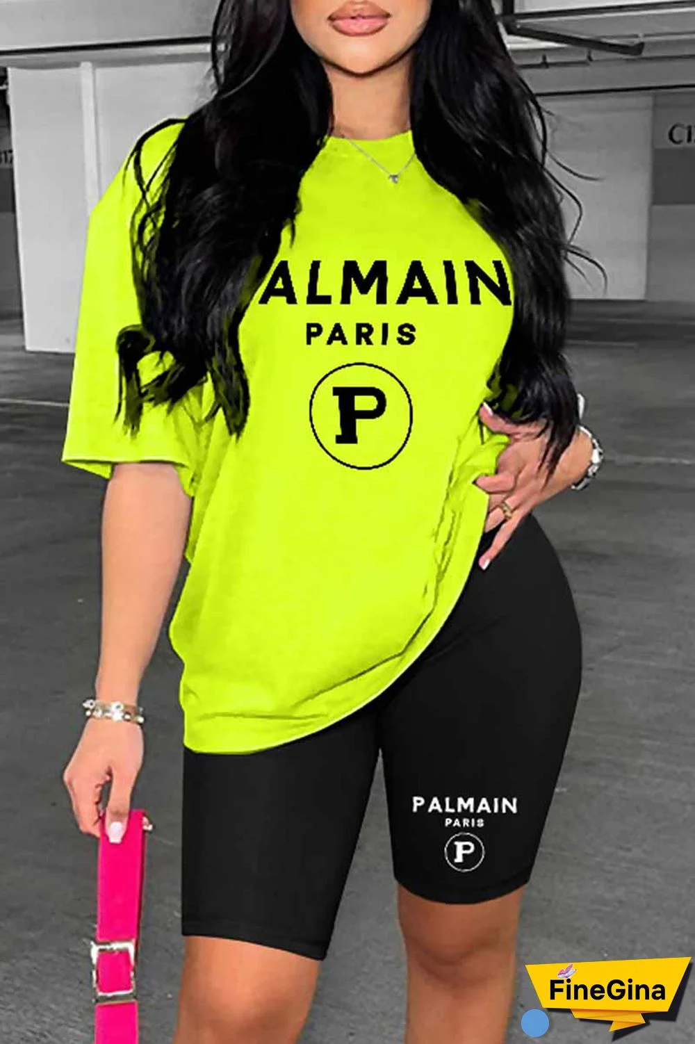 Blue Casual Print Letter O Neck Short Sleeve Two Pieces