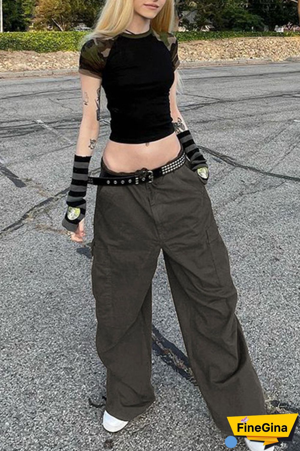 Brown Casual Street Solid Patchwork Pocket Loose Low Waist Wide Leg Solid Color Bottoms