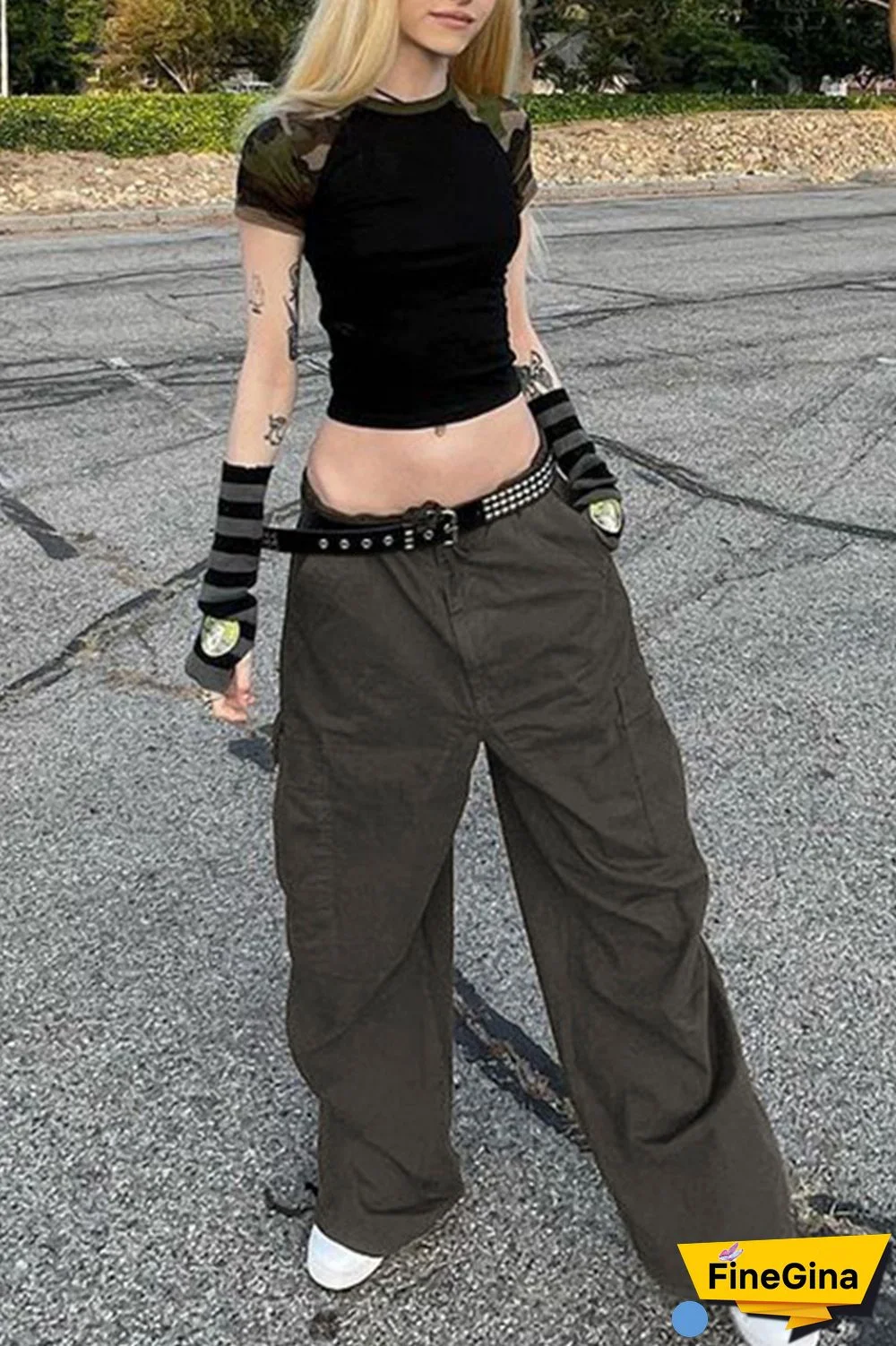 Brown Casual Street Solid Patchwork Pocket Loose Low Waist Wide Leg Solid Color Bottoms