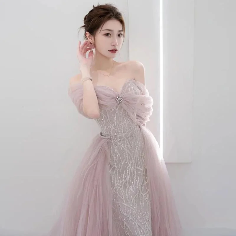 Brownm Engagement Dress Can Usually Wear Spring Wedding Toasting Bridal Small French Evening Dress High-End Shoulder