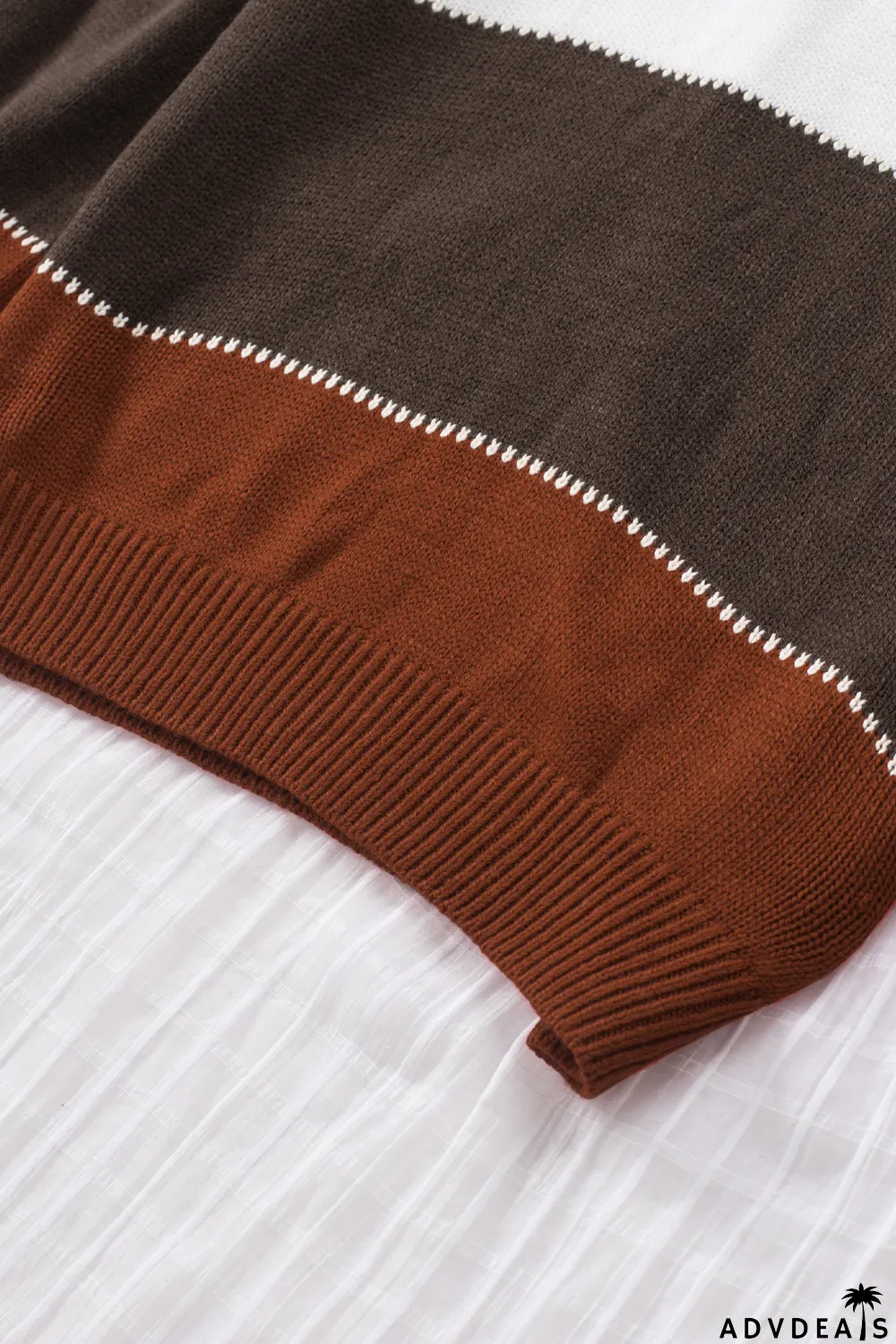 Orange Accent Color Block Turtleneck Chunky Knit Sweater