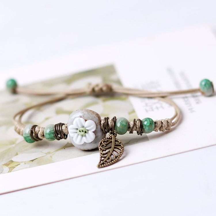 Li ziqi handmade small fresh leaf ceramic bead bracelet