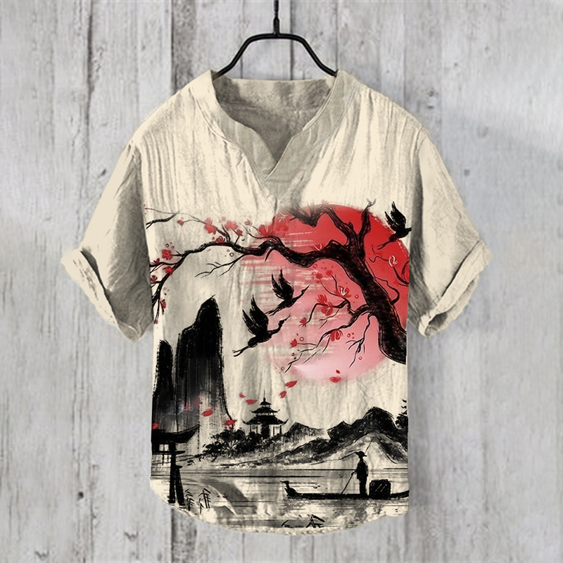 Comstylish Japanese Art Linen Blend Shirt