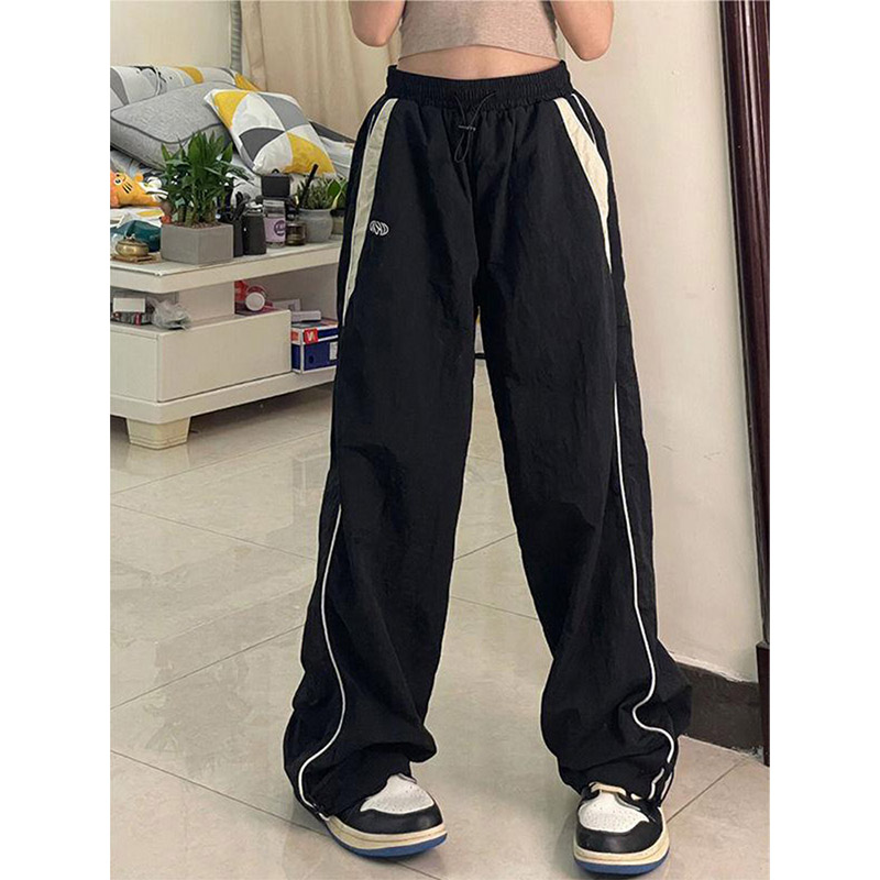 Thepearlpad Women Casual Wide Leg Cargo Pants Drawstring Solid Streetwear Elastic Waist Sweatpants Loose Y2K Joggers Hip Hop Baggy Trousers