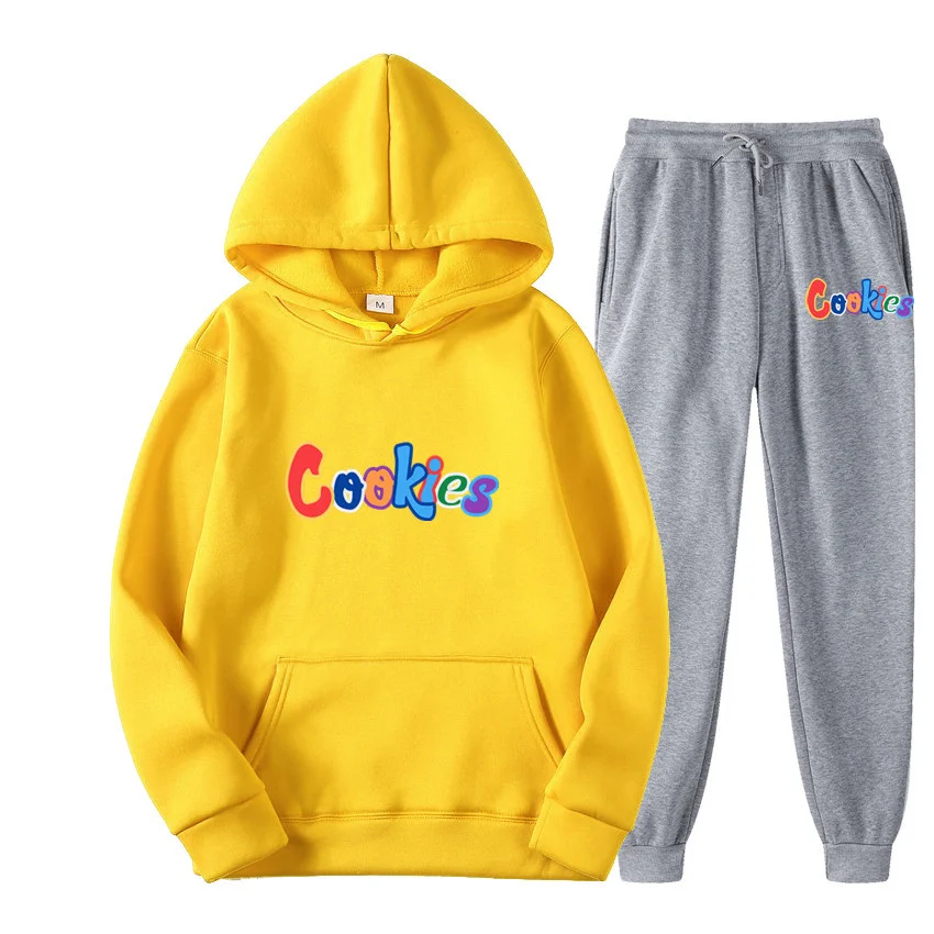 Cookies Sweatshirt Lettered Print Fleece Men's Sportswear Hoodie Set