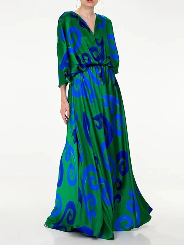Green Blue Peacock Silk Iris Maxi Dress