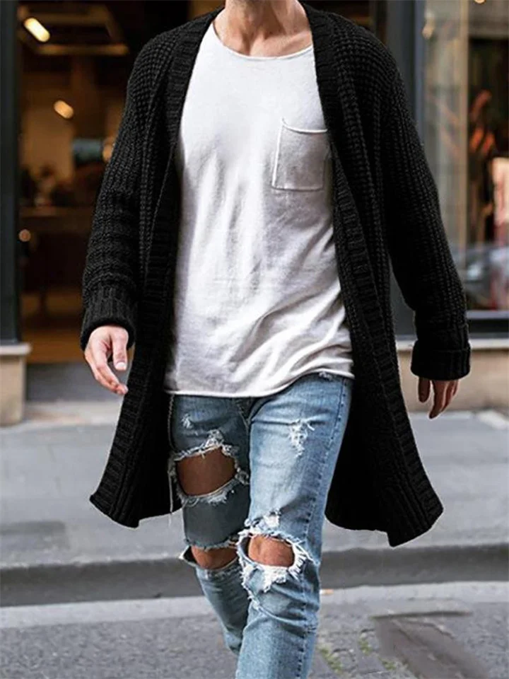 Men's Solid Color Loose Knit Cardigan Sweater