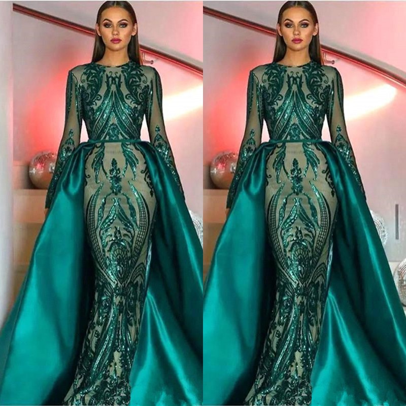 Mint Green Split Mermaid Prom Dress with Long Sleeves & Applique main image 1
