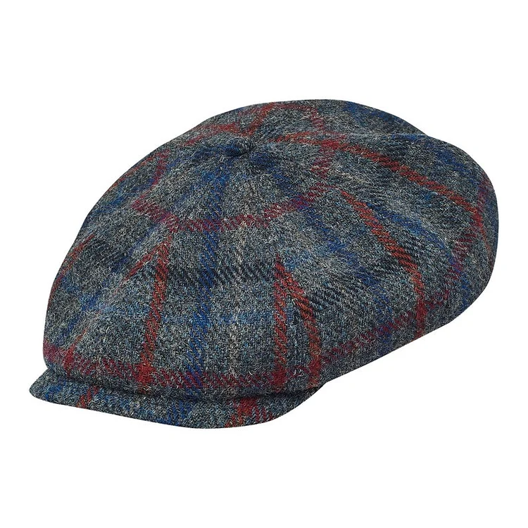 SHELBY Harris Tweed Genuine Scottish 8 Panels Newsboy Peaky  Cap Applejack Bandit Hooligan Vintage Gangster Wool Fall Hat GRAY-BLUE