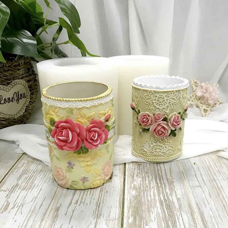 European Style Vintage Rose Vase/Pencil Holder Resin Mold