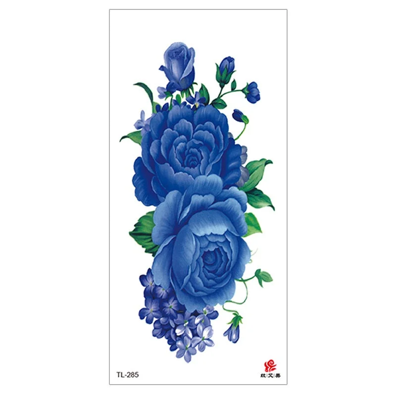 Peony Rose Temporary Tattoo Stickers,Women Body Art Tattoo,Girl Back Breast Arm Leg Red Blue Pink Flower Fake Tatoos