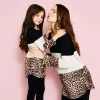 Family Matching Dresses Autumn Leopard Patchwork Shirts