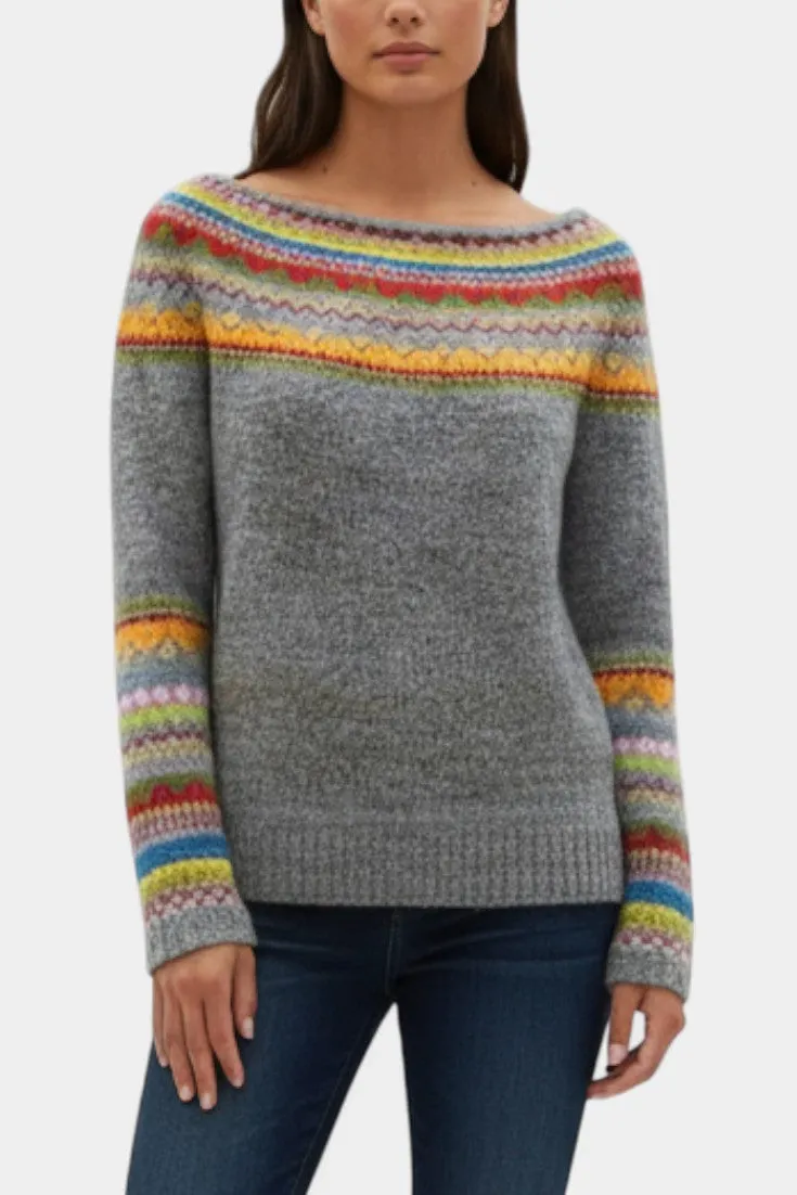 Colorblock Jacquard Boat-Neck Sweater