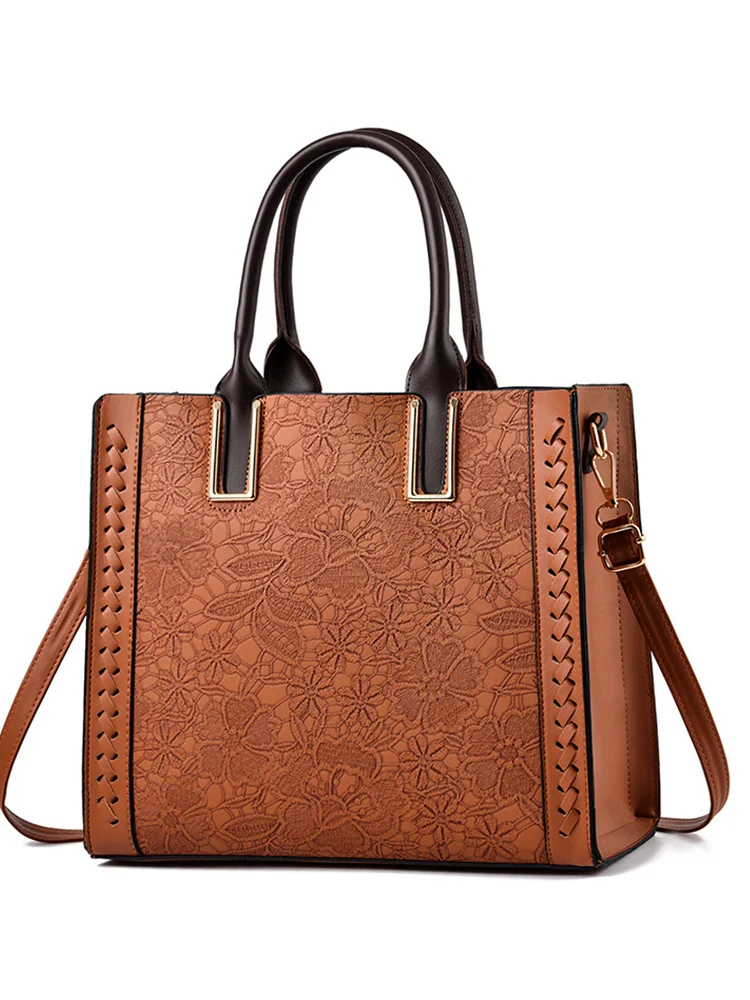 Vinatge Lace Patchwork Soft Leather Tote Bag