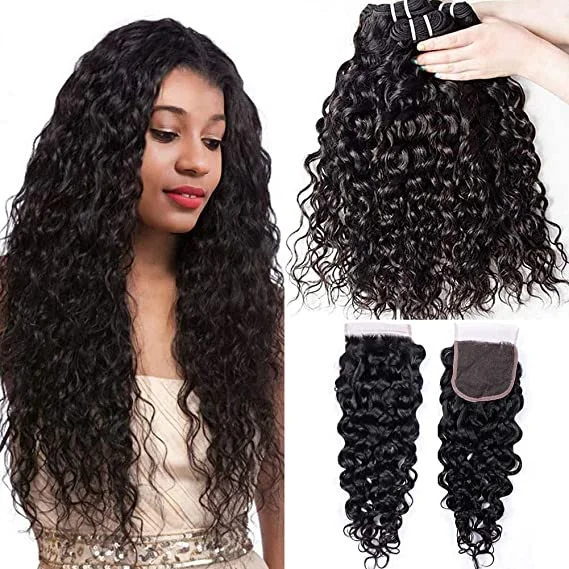 Water Wave 4PCS Bundles & 1PC Closure or Frontal – 5×5, 13×4 & 13×6 | 100% Human Hair | Transparent Lace Wig | Boruihair