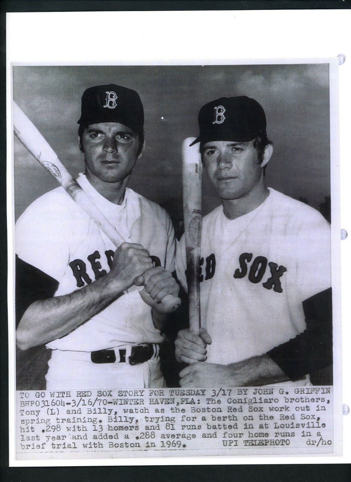 Tony & Billy Conigliaro 1969 Type IV Press Photo Poster painting Boston Red Sox