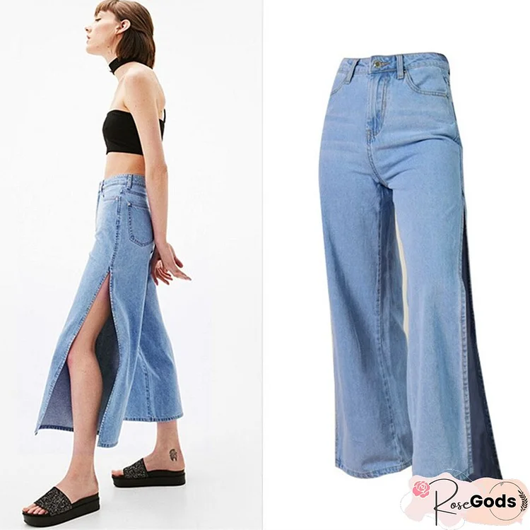 Wide Leg Split High Waist Jeans Woman Denim Jeans Pants Women's Casual Jeans 201