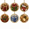 6 Pcs Christmas Wooden Ornaments DIY Pearls Diamond Painting Kit Rhinestone Art Pendants with Hemp Rope for Holiday Tree Decor