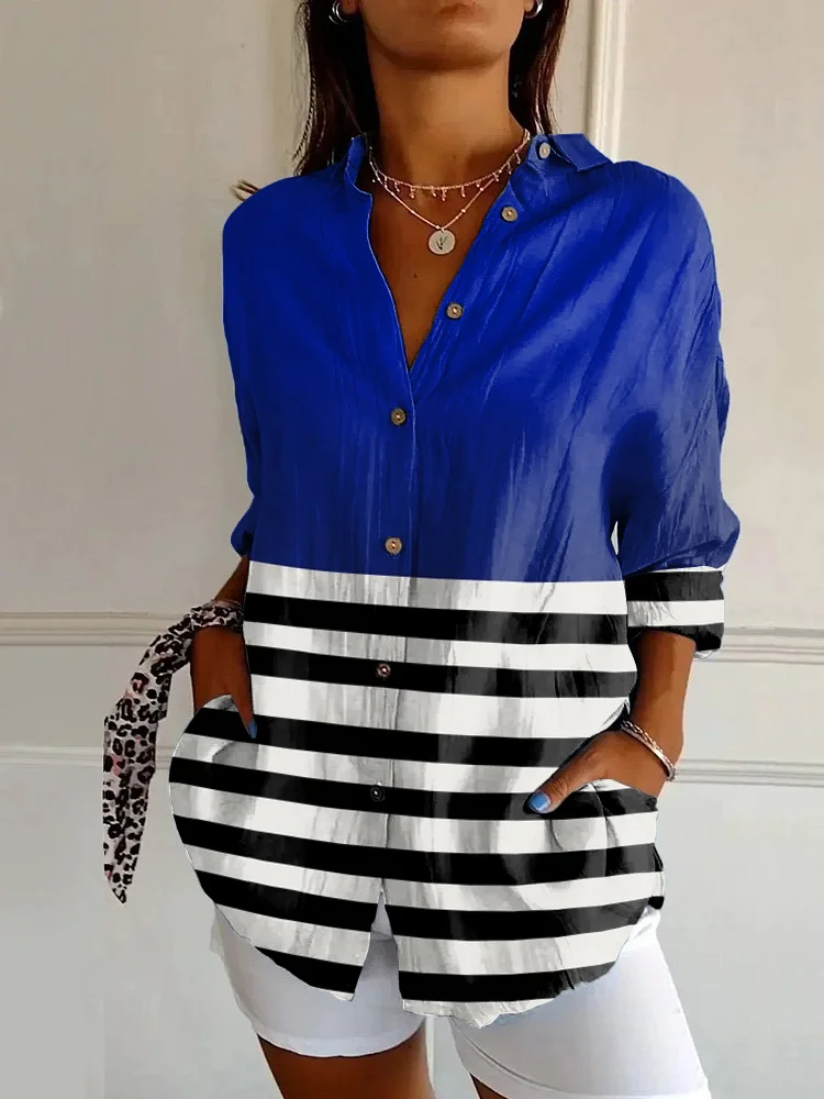 Vintage Abstract Art Stripe Print Casual Long Sleeve Shirt