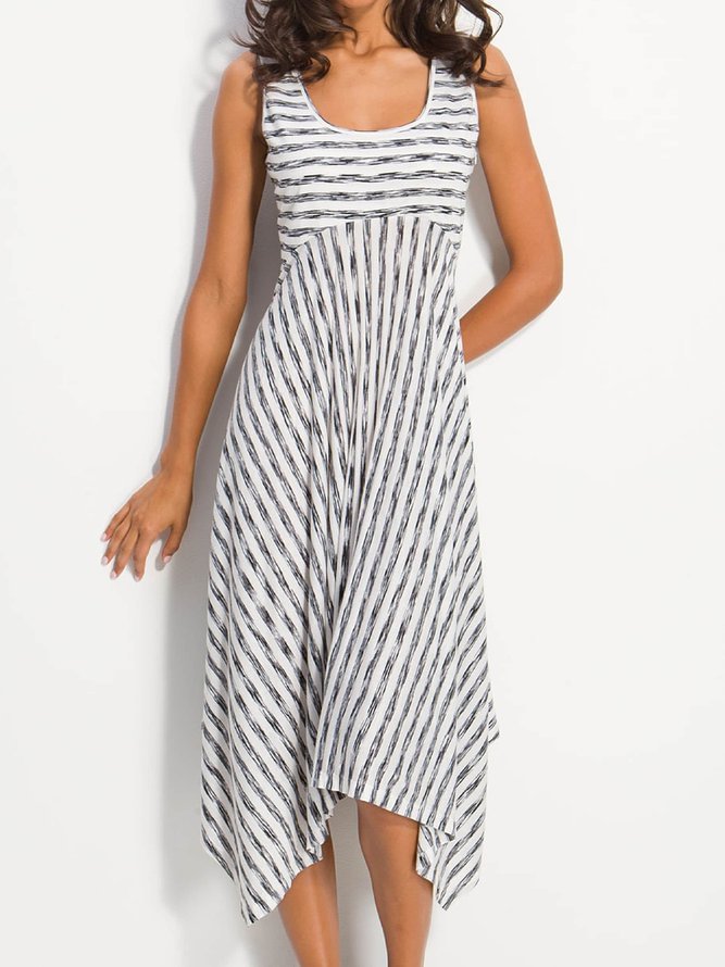 Women Midi Stripes Dresses A-Line Daily Cotton-Blend Printed Dresses Zaesvini