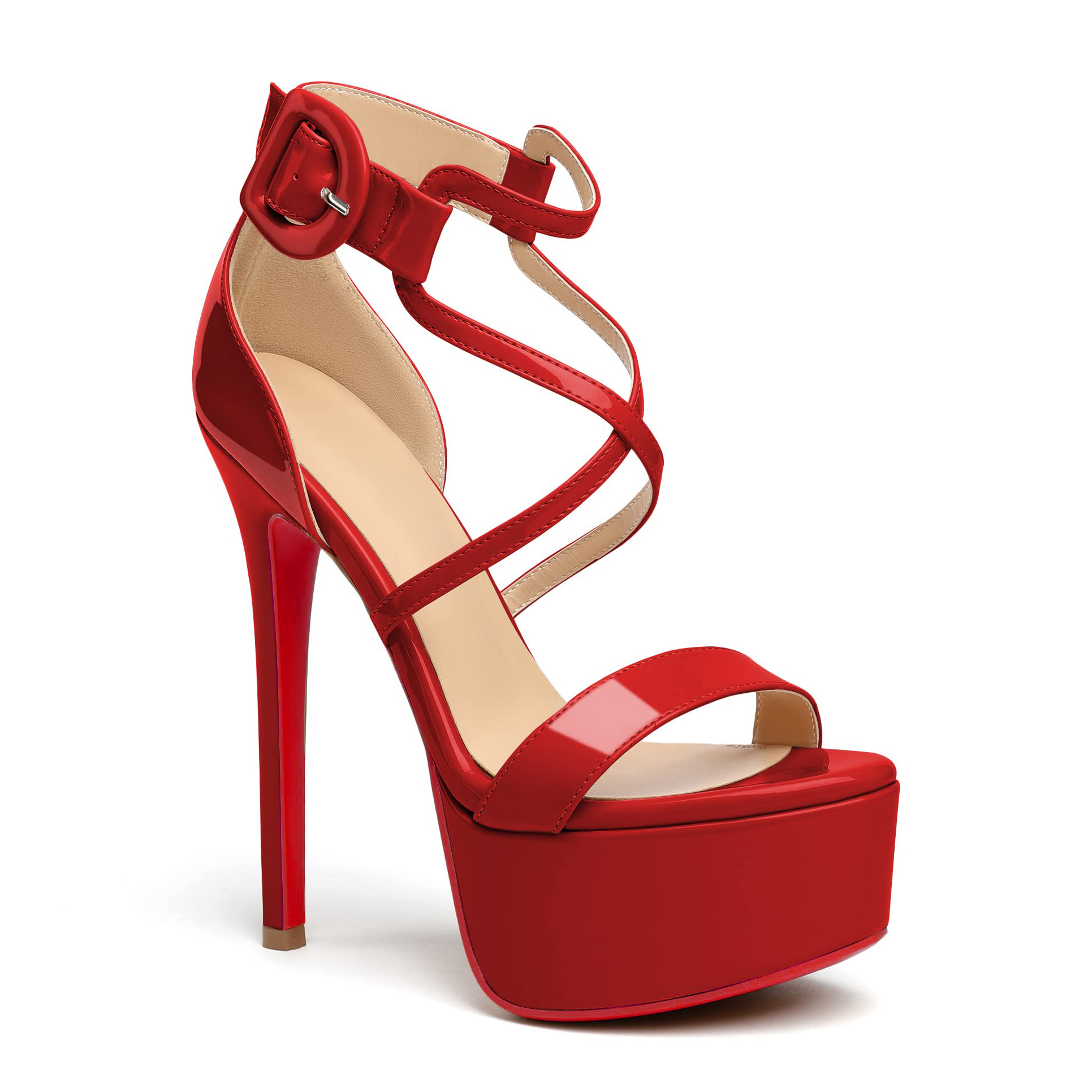 150mm Open Toe Platform Sandals Ankle Strap High Heel Red Bottom Summer Shoes for Women-MERUMOTE