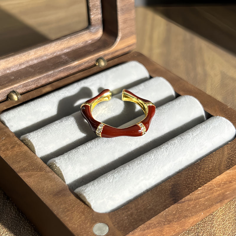 Chinese-style New Year red lucky bag copper coin light luxury open ring for women high-end feel sweet and cool index finger ring for layering