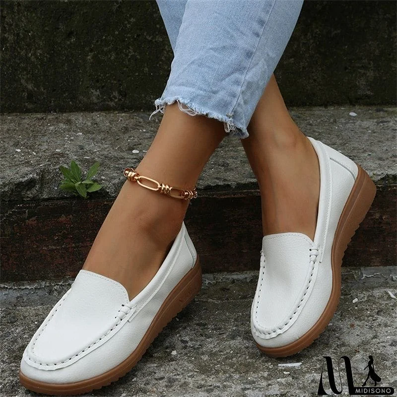 MidiSono - Elegant Ladies Round Toe Muffin Bottom Casual Slip-on Shoes