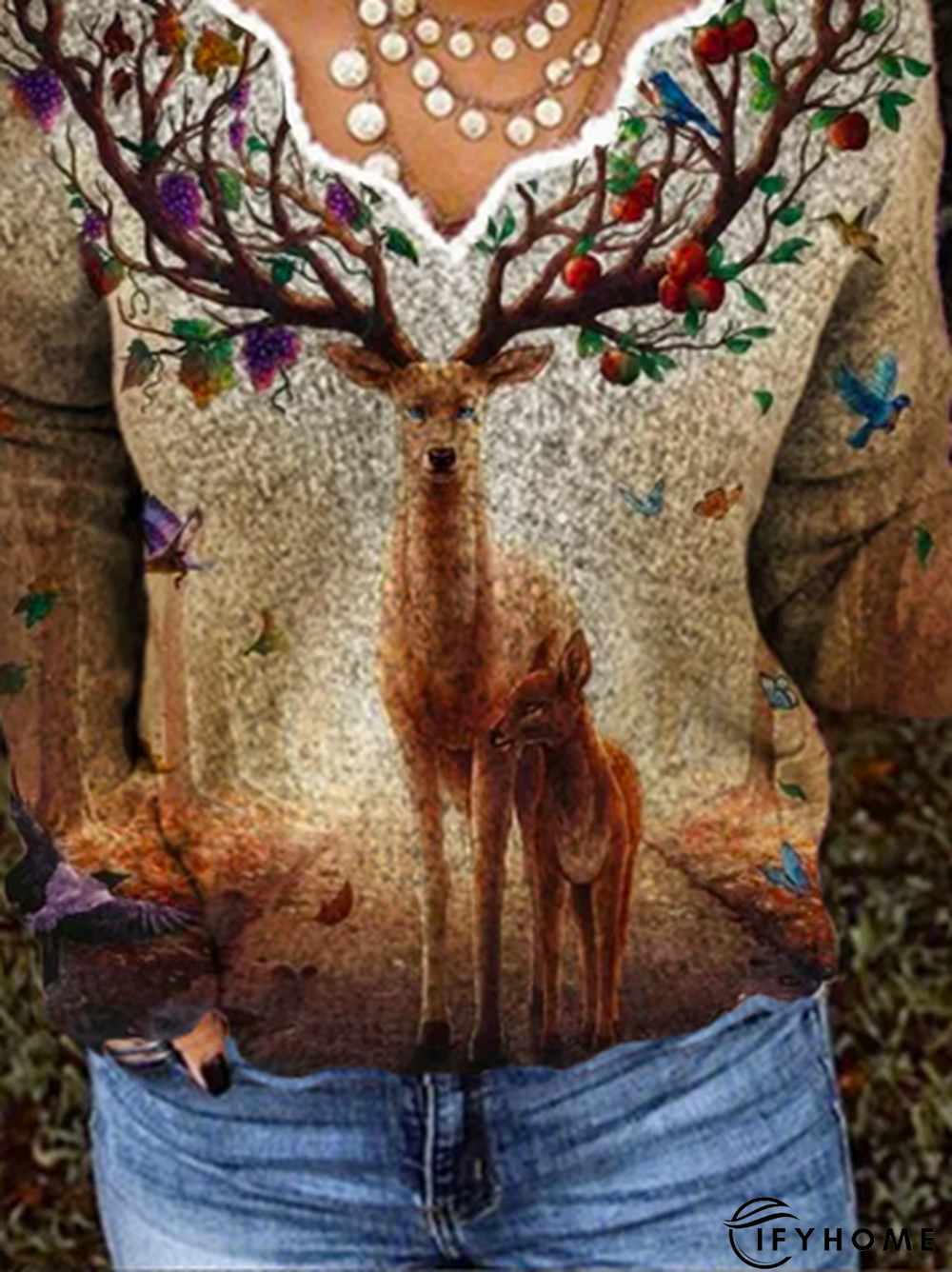 V Neck Casual Animal Loose T-Shirt | IFYHOME