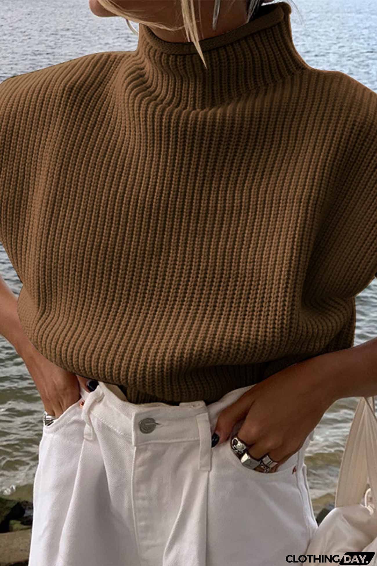 Solid Mock Neck Sleeveless Sweater