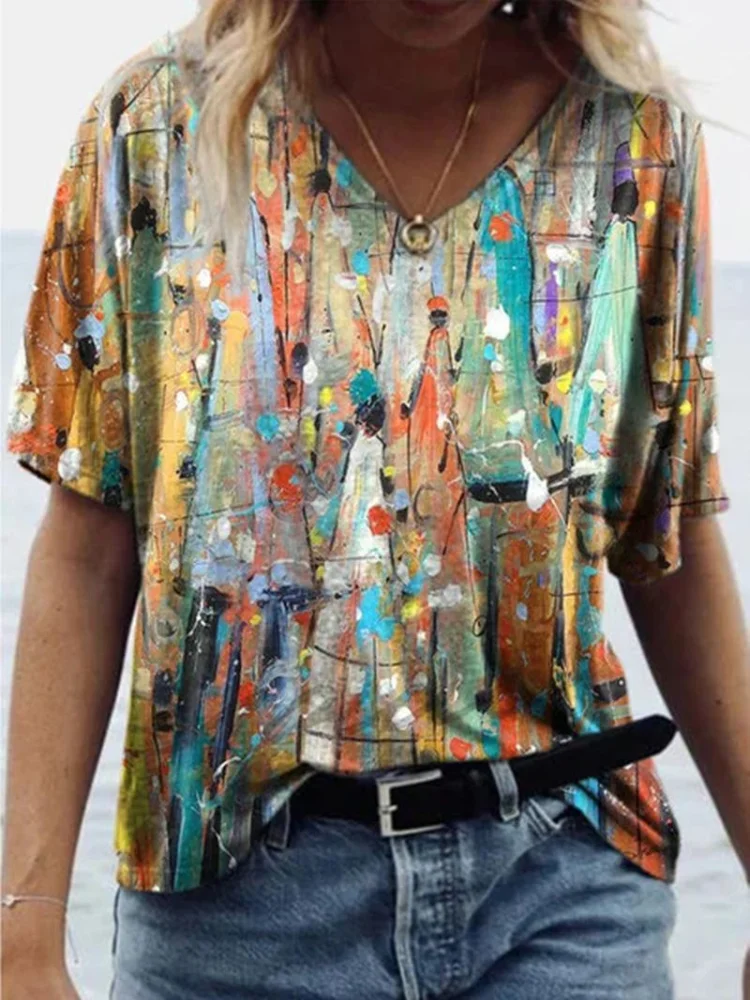 Abstract Oil Painting V Neck T Shirt