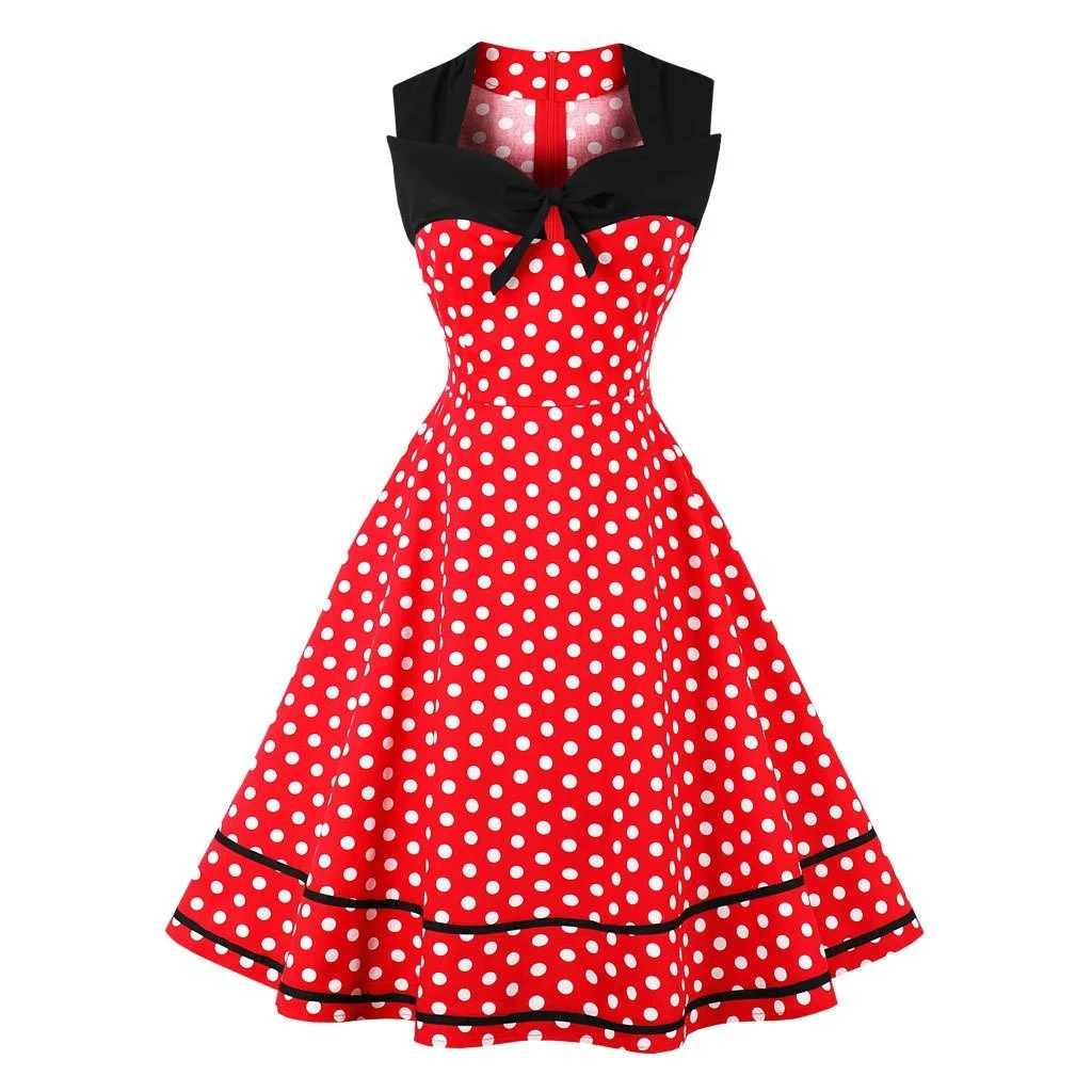 Plus Size Dress Retro Square Neck Sleeveless Polka Dot Dress