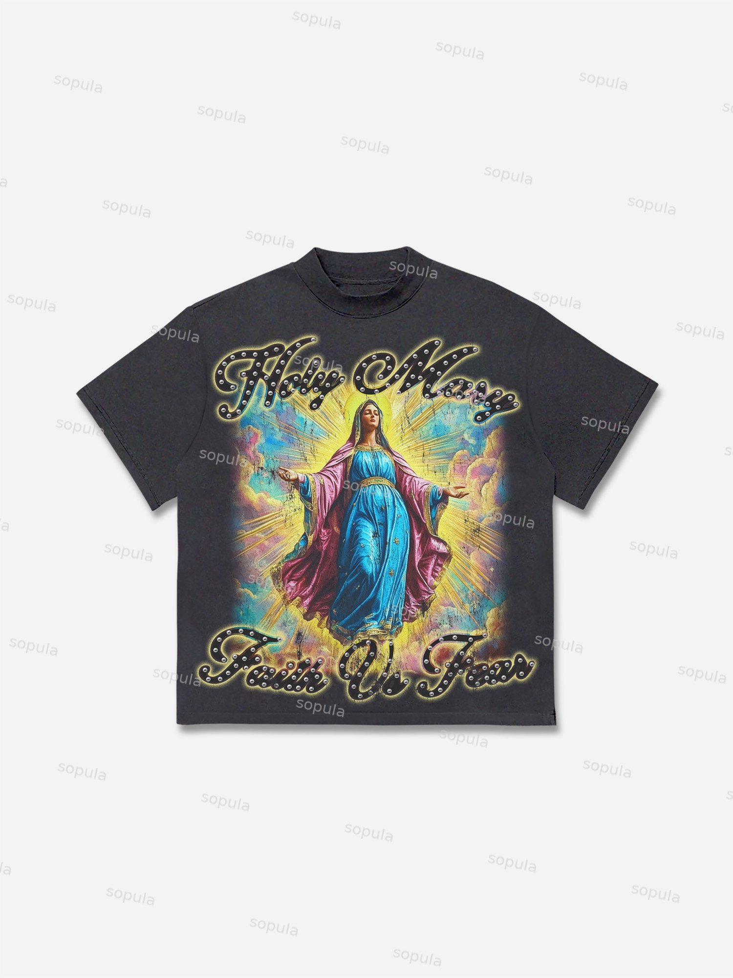 Men's Faith Vintage Holy Mary Graphics Cotton T-shirt - SOPULA
