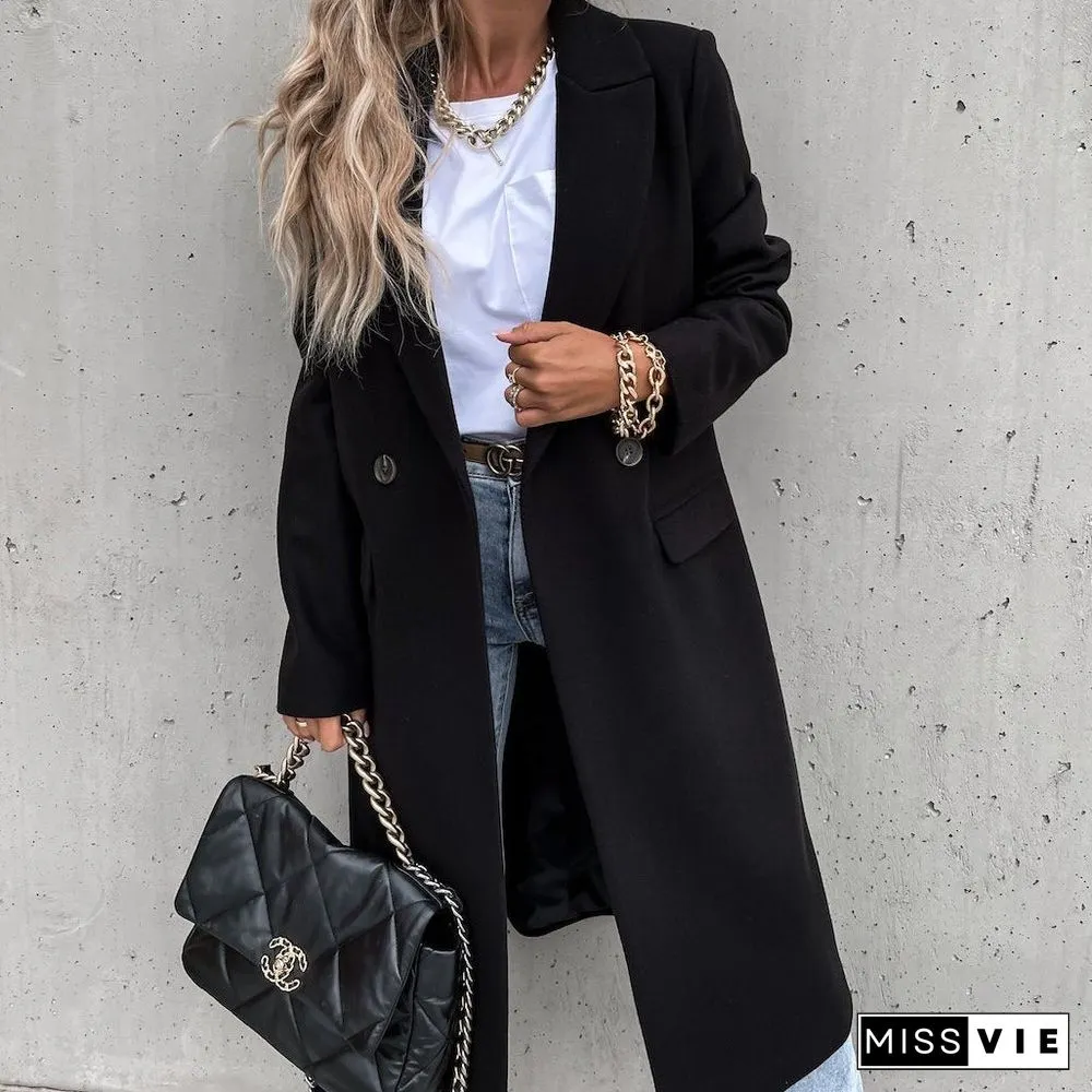 Autumn and Winter Long Suit Collar Woolen Coat Coat Coat